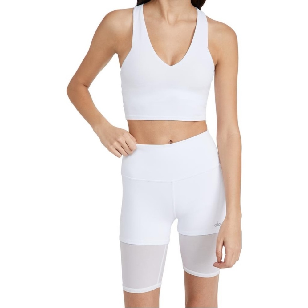 ALO Yoga Real Bra Tank - White Wide Strap V-Neck Built-In Shelf Bra Active Top - Picture 2 of 12